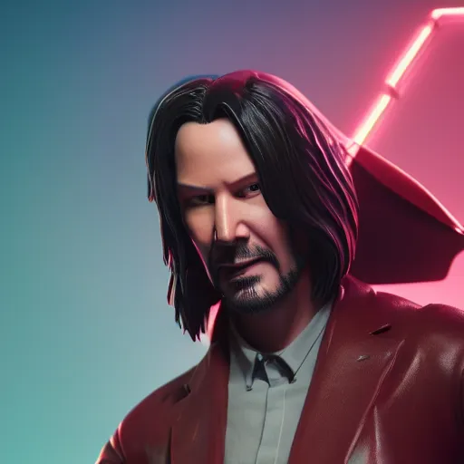 Image similar to Keanu Reeves as a super-hero, figurine, studio lighting, blender, octane render, high quality, high detailed, 8k, artstation,