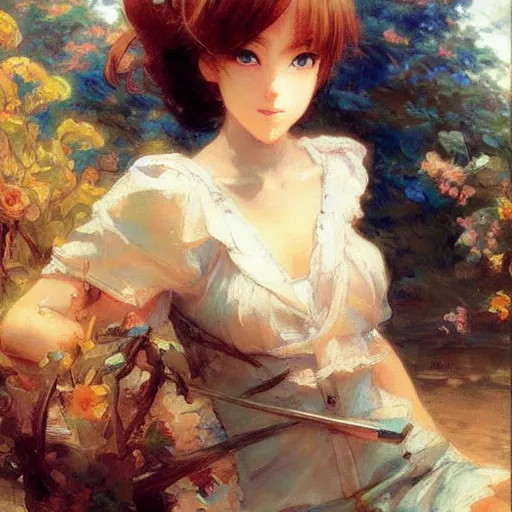 Image similar to cute anime girl faces, painting by charles lidderdale, gaston bussiere, craig mullins, j. c. leyendecker