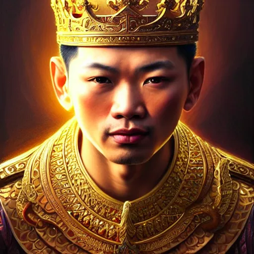 Image similar to pretty asian male as king ramkhamhaeng, intricate, highly detailed, centered, digital painting, artstation, concept art, smooth, sharp focus, illustration, artgerm, tomasz alen kopera, peter mohrbacher, donato giancola, joseph christian leyendecker, wlop, boris vallejo