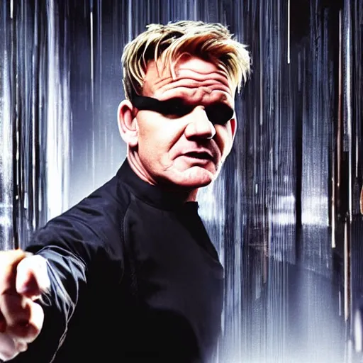 Prompt: A still of Gordon Ramsay in The Matrix