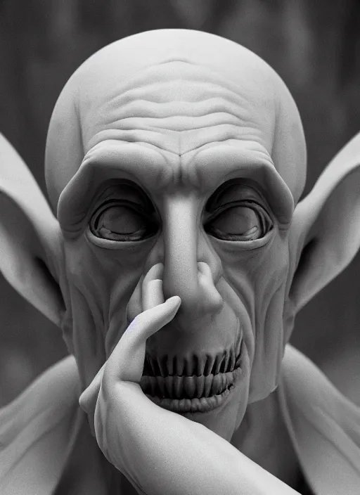 Image similar to closeup portrait of nosferatu in the cloisters, depth of field, zeiss lens, detailed, symmetrical, centered, fashion photoshoot, by Annie Leibovitz and Steve McCurry, David Lazar, Jimmy Nelsson, Breathtaking, 8k resolution, extremely detailed, beautiful, establishing shot, artistic, hyperrealistic, beautiful face, octane render