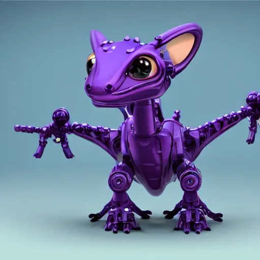 Image similar to very cute small purple robototechnic dragon with well-designed head and four legs, Disney, digital art