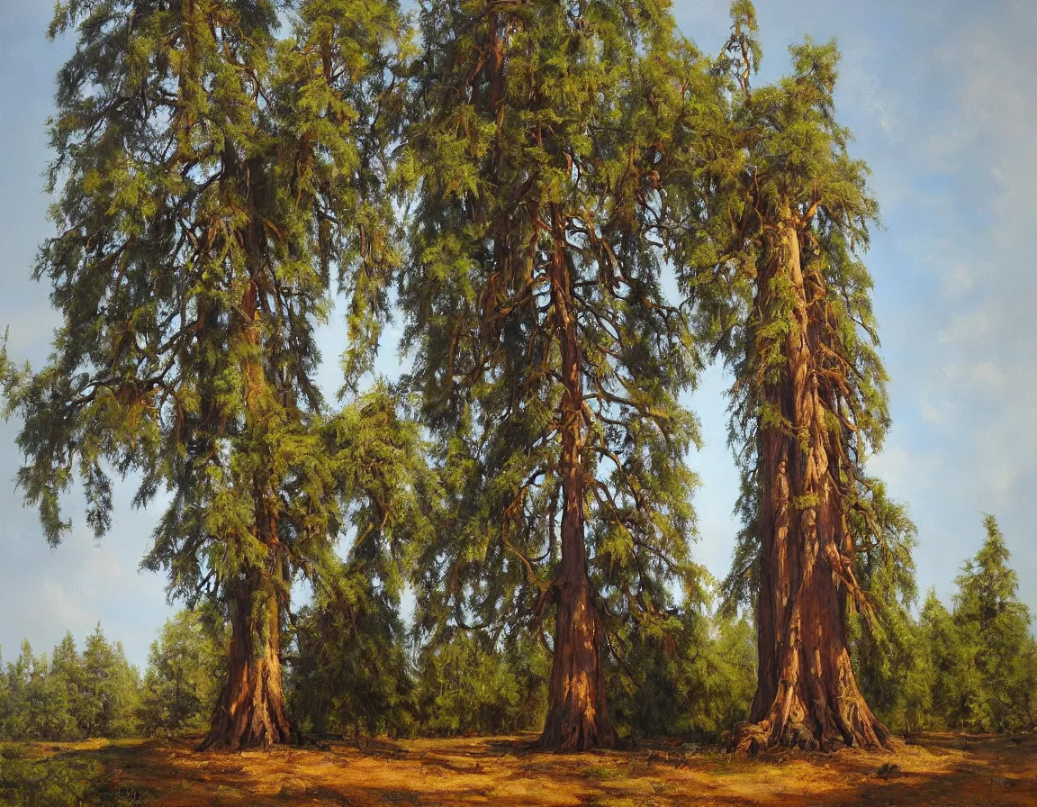 Image similar to hyper realistic oil painting of sequoya tree, hd, hdr, by jan matejko, ultra detailed, high resolution