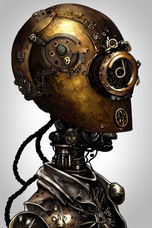 Image similar to steampunk helmet fantasy art mask robot ninja stylized digital illustration sharp focus, elegant intricate digital painting artstation concept art global illumination ray tracing advanced technology chaykin howard and campionpascale and cooke darwyn and davis jack