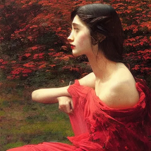 Image similar to painting by frederic edwin church, balaskas christoper, conrad roset, coby whitmore, and chie yoshii. of a beautiful girl sitting on a stool facing away from viewer in bungalow