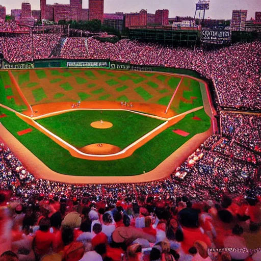 Image similar to fenway park in the style of Georges Seurat