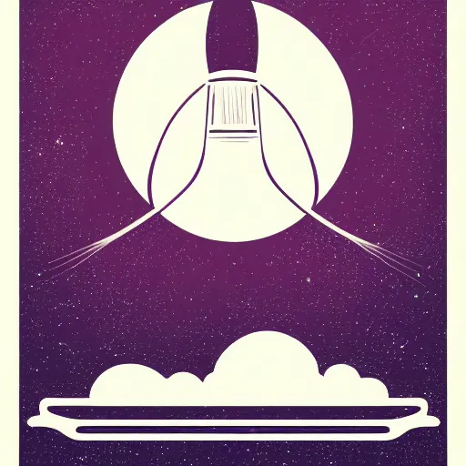 Image similar to a 70s vector based poster illustration about a space travel, negative space allowed, black ink on white background, smooth curves