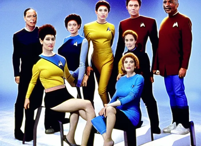 Image similar to a promo photo from a 1 9 8 0 s sci - fi tv programme, star trek tng, deep space nine, star trek voyager, babylon 5, vhs distortion