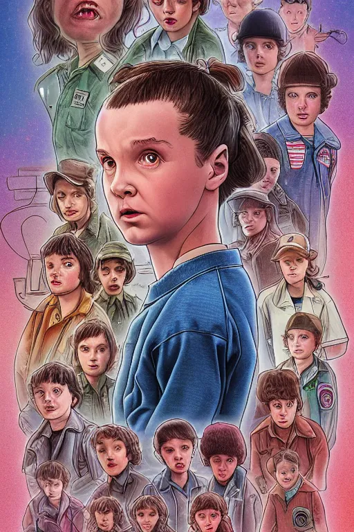 Prompt: character of Eleven from Stranger things by Dittmann Anna , digital, fantasy, detailed