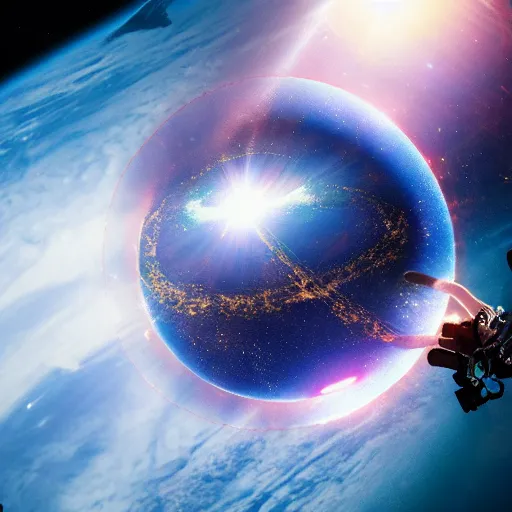 Prompt: astronaut in space floating in the eye of the universe, photo-realistic, hyper-realistic, cinematography, 8k, HD, highly detailed, dreamy