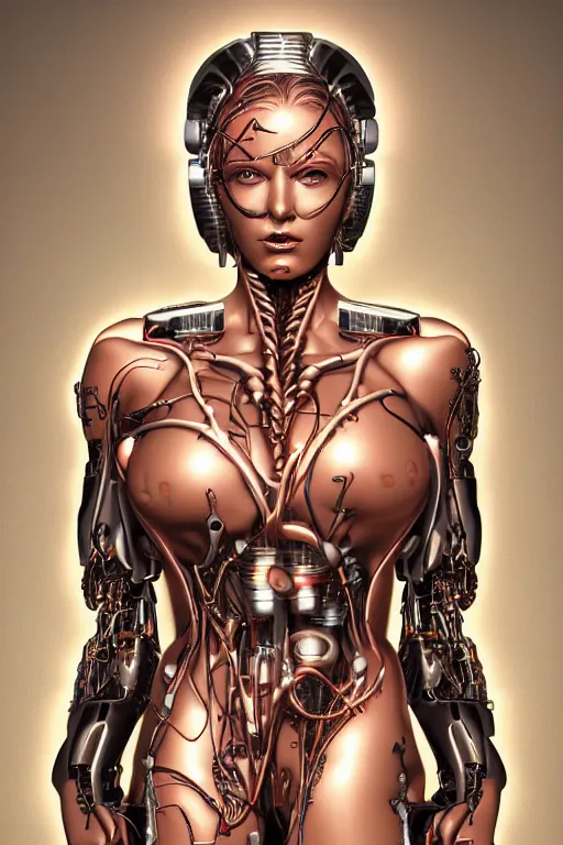 Image similar to portrait of a organic cyborg wrapped in barb wire by Hajime Sorayama and Jamie Coreth, trending on artstation, centered, symmetrical, rim lighting, electric hair, bilateral symmetry, 80s poster, polished, thick smoke, retro dark vintage sci-fi, 2D matte illustration