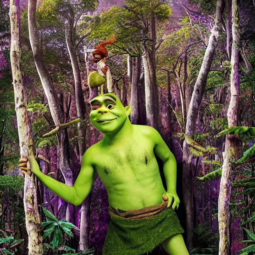 Image similar to very very very very highly detailed, epic, central composition, photo of Mr Bean as Shrek in the forest, intricate, happy colors, extremely detailed, hyper realistic award winning Shrek photography