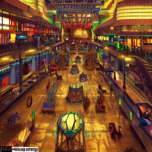 Prompt: terminal 2 1 in bangkok. steampunk and magical colors. trending on artstation.