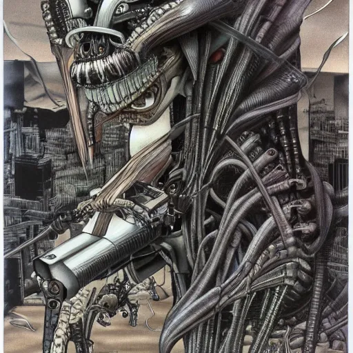 Image similar to biomechanical atrocity by katsuhiro otomo and giger