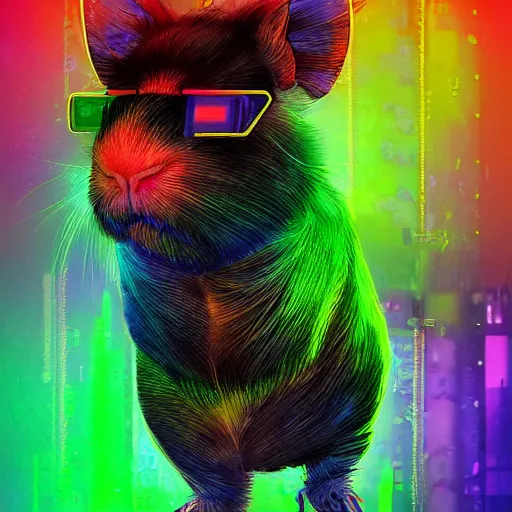 Image similar to a cyberpunk image of a guinea pig, digital realistic painting