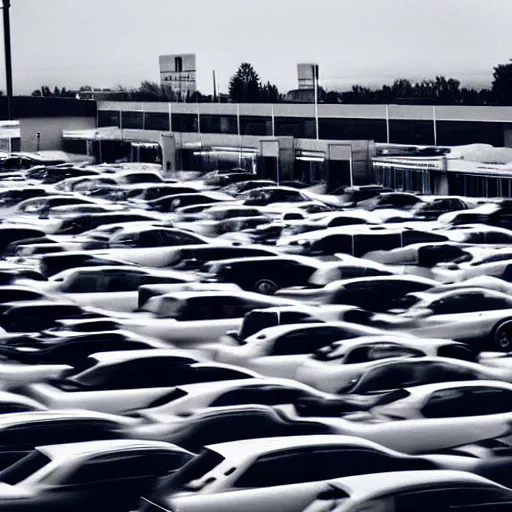 Image similar to Beatiful liminal Fuzzy Photograph of an infinite never-ending parking lot filled with cars, low angle