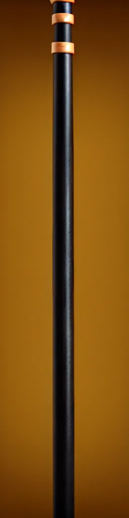 Image similar to picture of a single wooden long straight thin ninja fighting staff, black, weapon, highlight, sci - fi, fantasy, dnd, close shot, bright uniform background, award winning