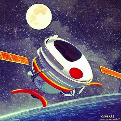 Image similar to yugo, moon, in space, futuristic style, retrofuturism