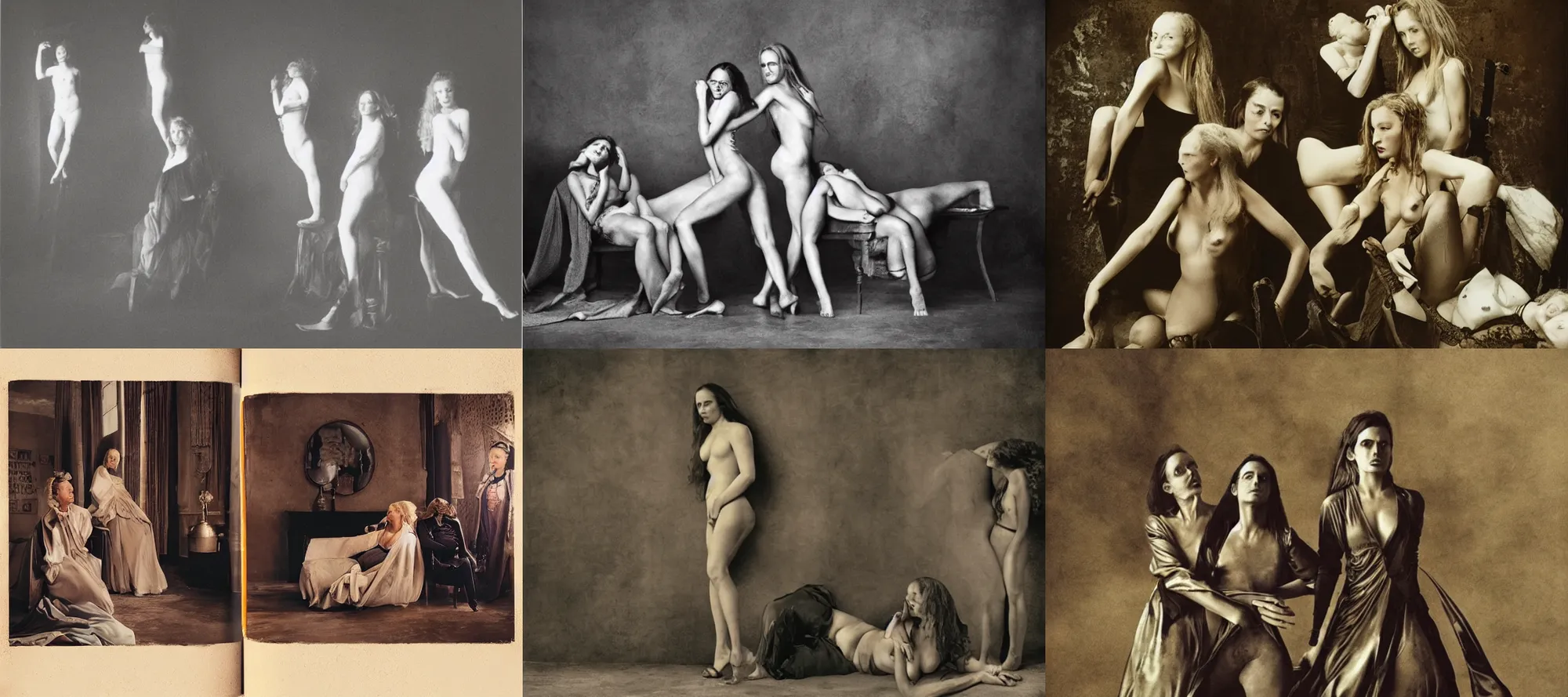 Prompt: picture of several women by annie leibovitz in the style of a novel by marquis de sade