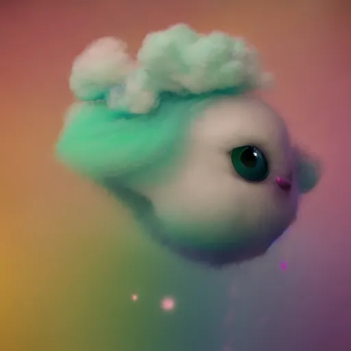 Image similar to cutest tiny fantasy cloud animal, with sprouting rainbow hair, hd, japanese anime artist drawn, dlsr, dream animal cute eyes, trending on artstation, cotton candy, octane render, cinematic