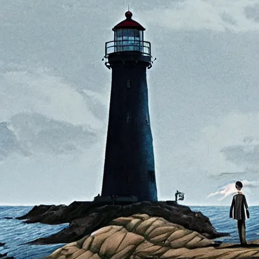 Prompt: the lighthouse directed by robert eggers, painted by hayao miyazaki,