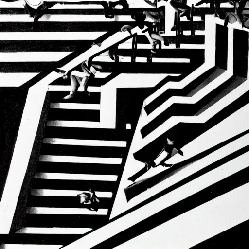 Prompt: a man falling down the stairs in an M.C Escher painting