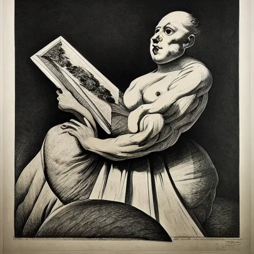 Image similar to lithography on paper conceptual figurative post - morden monumental portrait by goya and escher and hogarth, illusion surreal art, highly conceptual figurative art, intricate detailed illustration, controversial poster art, polish poster art, geometrical drawings, no blur