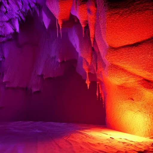 Prompt: purple fluid dripping down black spikes in a dark cave with a single lit torch, cinematic lighting, 8k render, ultra HD,