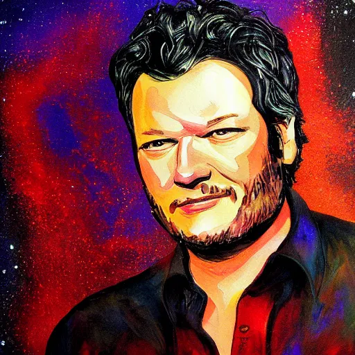 Image similar to paintings of blake shelton dramatically lit against glowing background