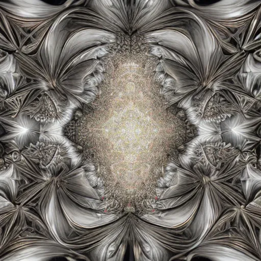 Image similar to a hyperrealistic 3 d painting of a huge sprawling fractal cathedral interior populated by mandelbrot fractals by android jones, unreal engine, carved stone, carved soap, white color scheme, volumetric lighting, octane render, dramatic lighting, glowing, carved marble, opalescent, sacred geometry, religious, angelic, catholicpunk, stark, 8 k, ultra detailed