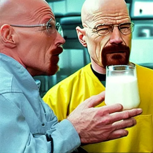 Image similar to walter white drinking milk