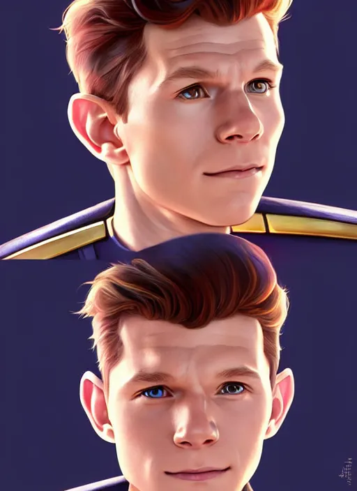 Image similar to cute star trek officer tom holland, natural lighting, path traced, highly detailed, high quality, digital painting, by don bluth and ross tran and studio ghibli and alphonse mucha, artgerm