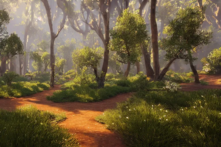 Image similar to diamond forest with gilded trees and jeweled flowers by unreal engine, photorealistic