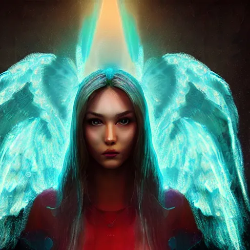 Image similar to angel spirit guide, cartoon portrait made out of rain, realistic, highly detailed, neon, rendered in octane, unreal engine, beautiful, trending on artstation,