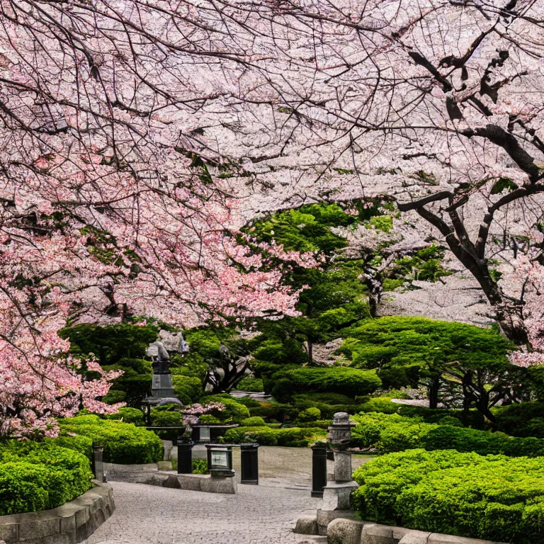 Image similar to photo of japanese sakura garden in the center of moscow, sony a 7 r