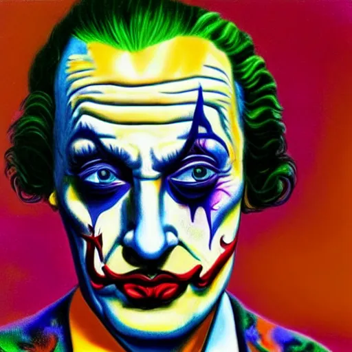 Prompt: an extremely psychedelic portrait of salvador dali as the joker, lsd, face, detailed, intricate, elegant, lithe, highly detailed, digital oth, sharp focus, illustration,