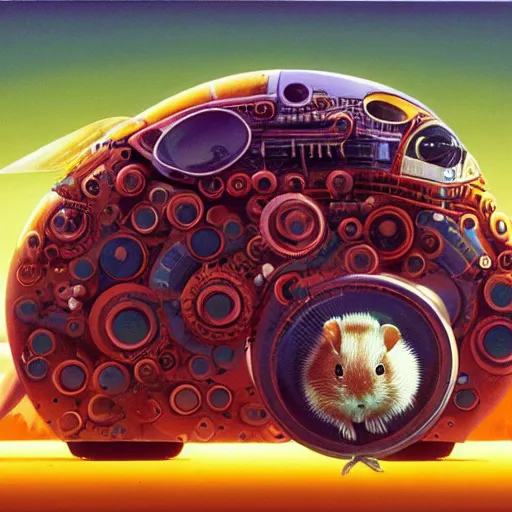 Prompt: an organic bio - mechanical hamster, moebius, chris foss, paul lehr, highly detailed, sharp, oil on canvas, 8 k, 4 k