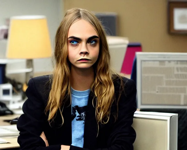 Image similar to very very very very cara delevingne in the The Office TV show