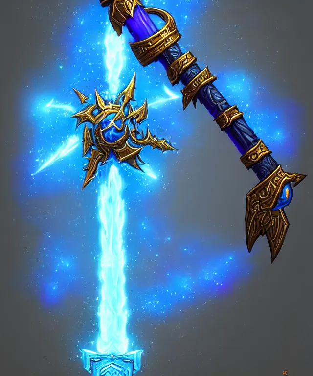 Image similar to bright weapon of warcraft blizzard weapon art, a spiral magic staff, bokeh. bright art masterpiece artstation. 8k, sharp high quality illustration in style of Jose Daniel Cabrera Pena and Leonid Kozienko, blue colored theme, concept art by Tooth Wu,