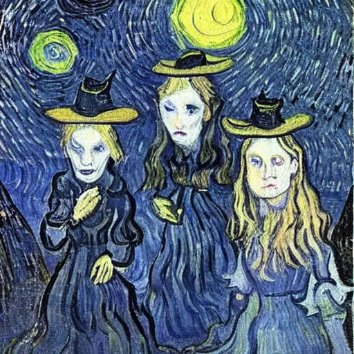 Prompt: witches painted by van gogh, art, oil painting, detailed