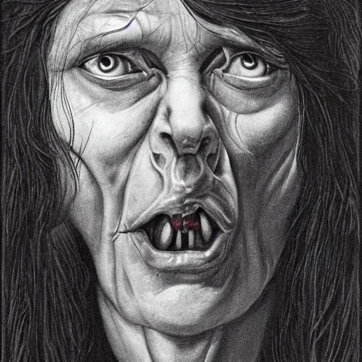 Image similar to a close up of a person with a weird look on his face, a character portrait by robert lenkiewicz, deviantart contest winner, shock art, macabre, concert poster, pre - raphaelite