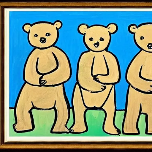 Prompt: three little bears as portrayed by picasso pablo