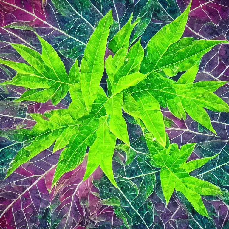 Prompt: a beautiful picture of actiniopteridaceae branch with fantastic leaves with detailed abaxial structure, fantasy art, high quality, 8 k resolution, colorful, shining