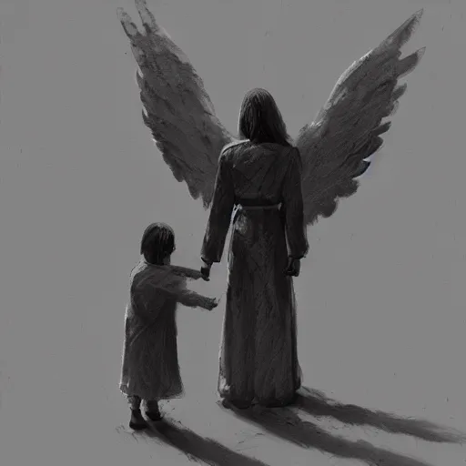 Image similar to Angel protecting child by Boris Groh, very detailed, deviantart, artstation