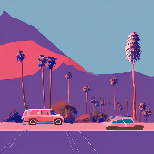 Image similar to a beautiful illustration of palm springs by James gilleard, artstation HD, geometric lines, HD, 4k, 8k