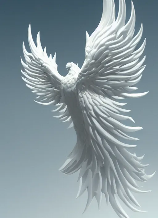 Image similar to white phoenix ultra detail 3d render on salt mountain simple background simple background graphic design fai khadra gaika style