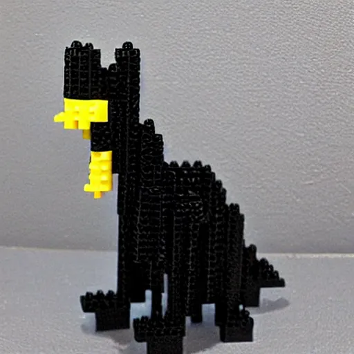 Image similar to a black cat with yellow eyes made out of legos