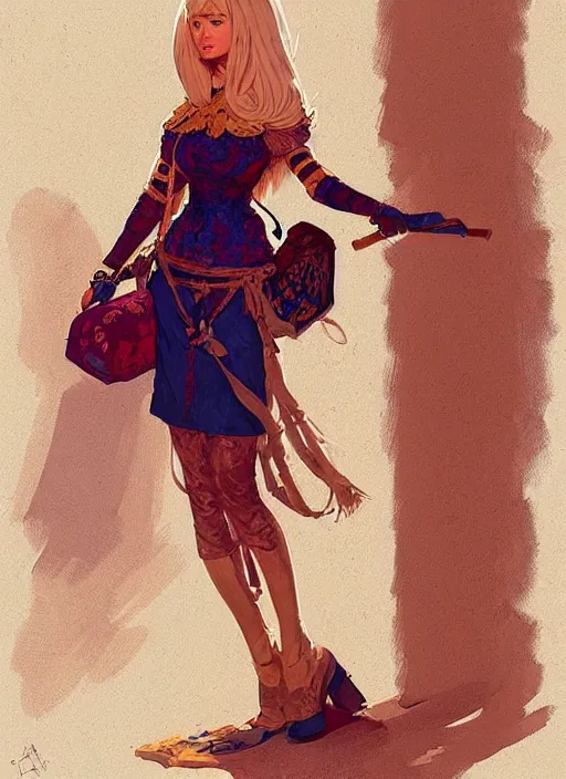 Image similar to a blonde woman wearing medieval tapestry as clothing, by jesper ejsing, ilya kuvshinov, greg rutkowski on artstation