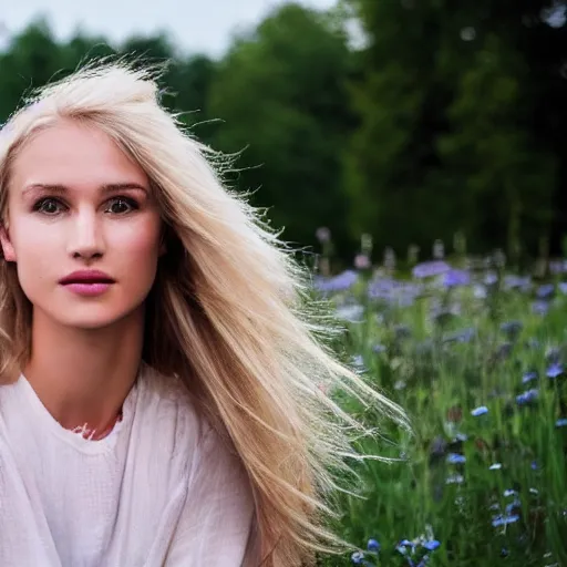 A Beautiful Blonde Girl On Midsummers Eve In Sweden 