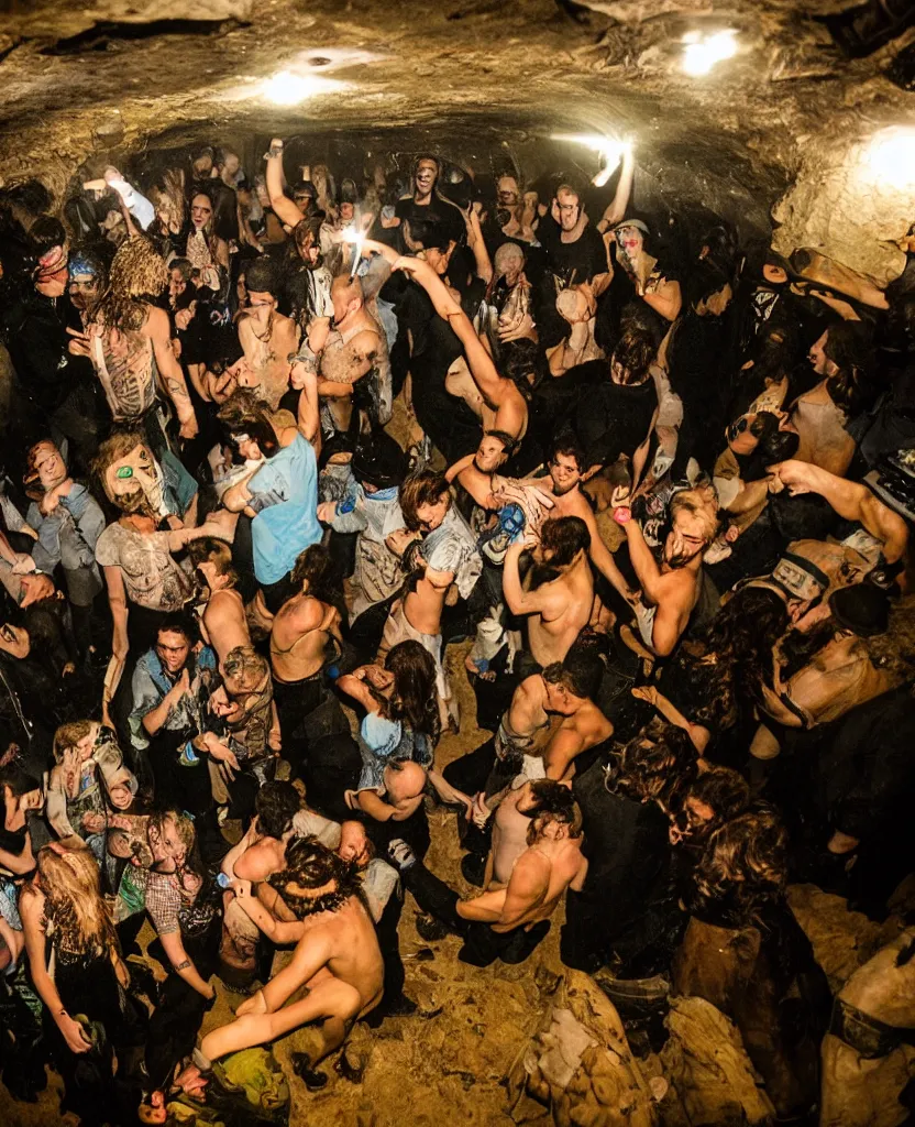 Image similar to photos of a wild underground party taken by merlin bronques, expert everything is under water